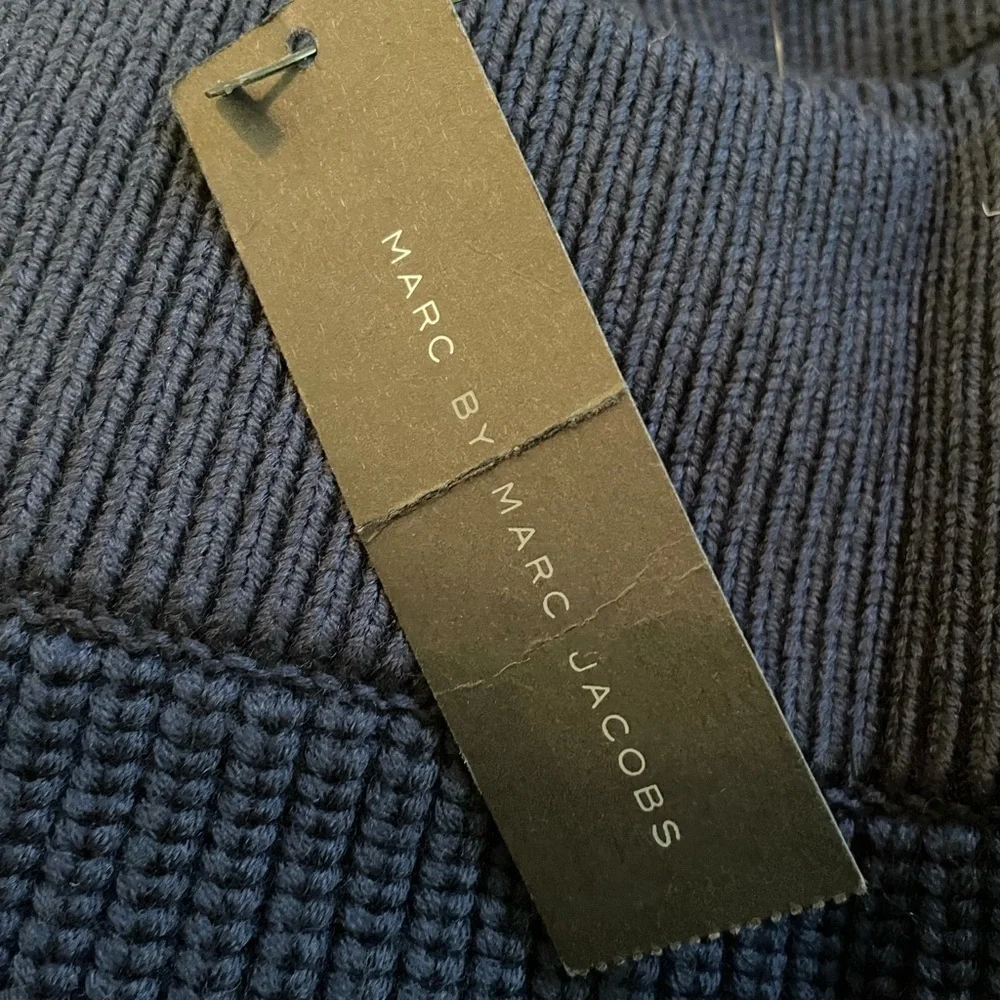 Marc Jacobs Navy Blue Ribbed Knit Sweater Pencil Skirt Size Medium